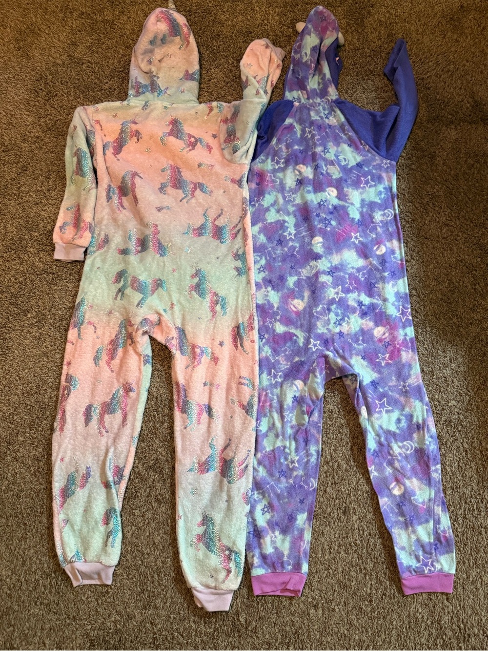 Kids Unicorn Hooded One-Piece Pajamas - Pink & Purple